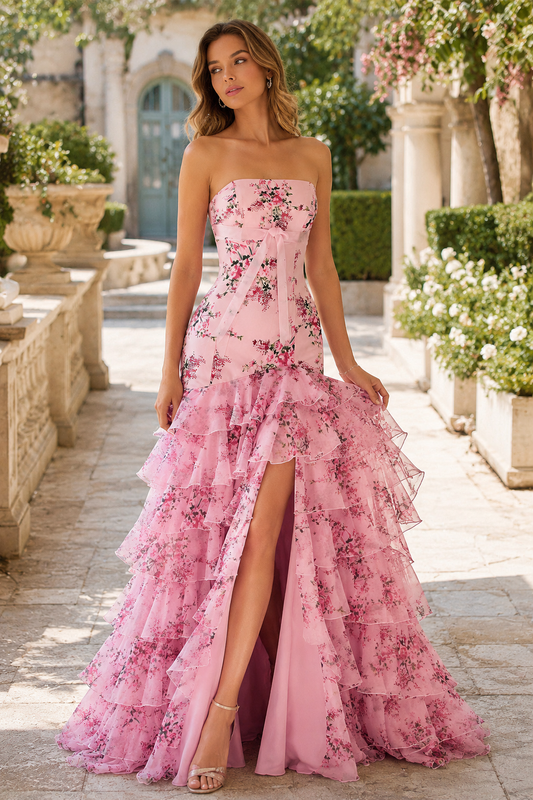 Bianca Strapless Ruffle Mermaid Prom Dress with Slit