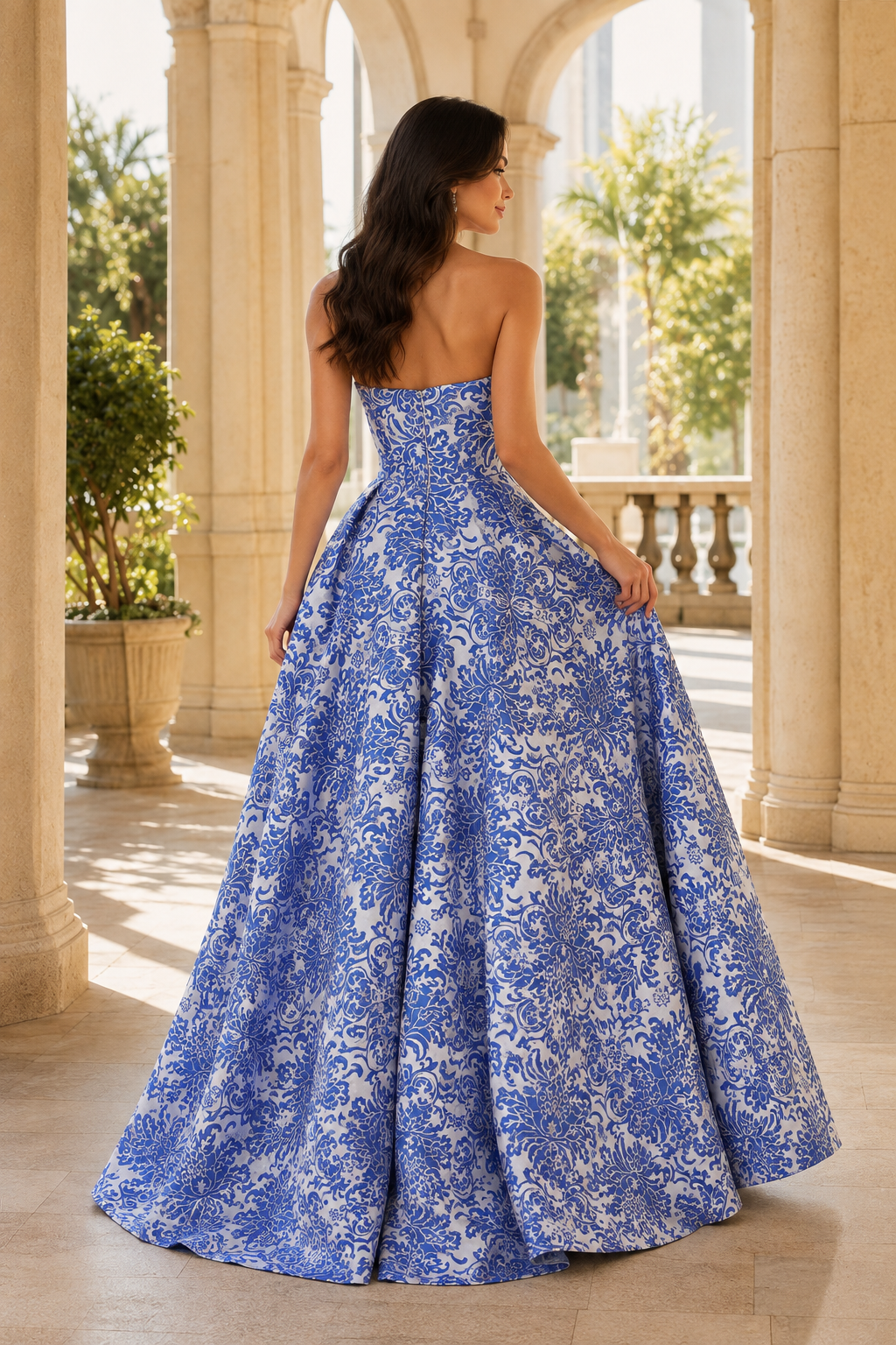 Natalia Strapless Floral Ball Gown Prom Dress