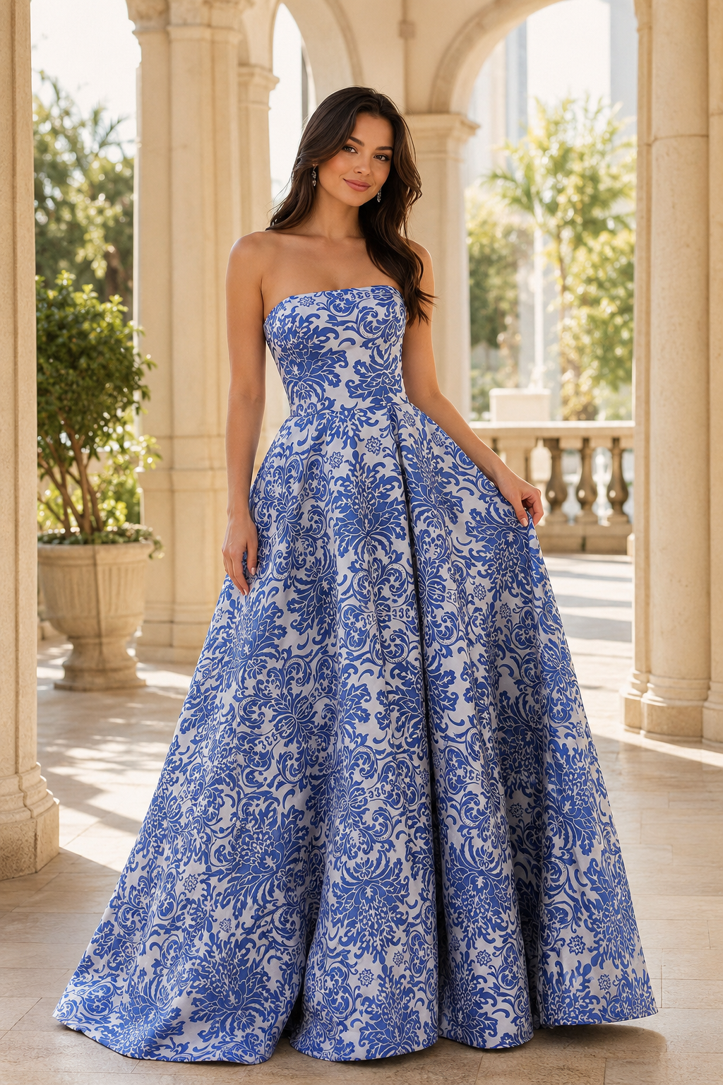 Natalia Strapless Floral Ball Gown Prom Dress