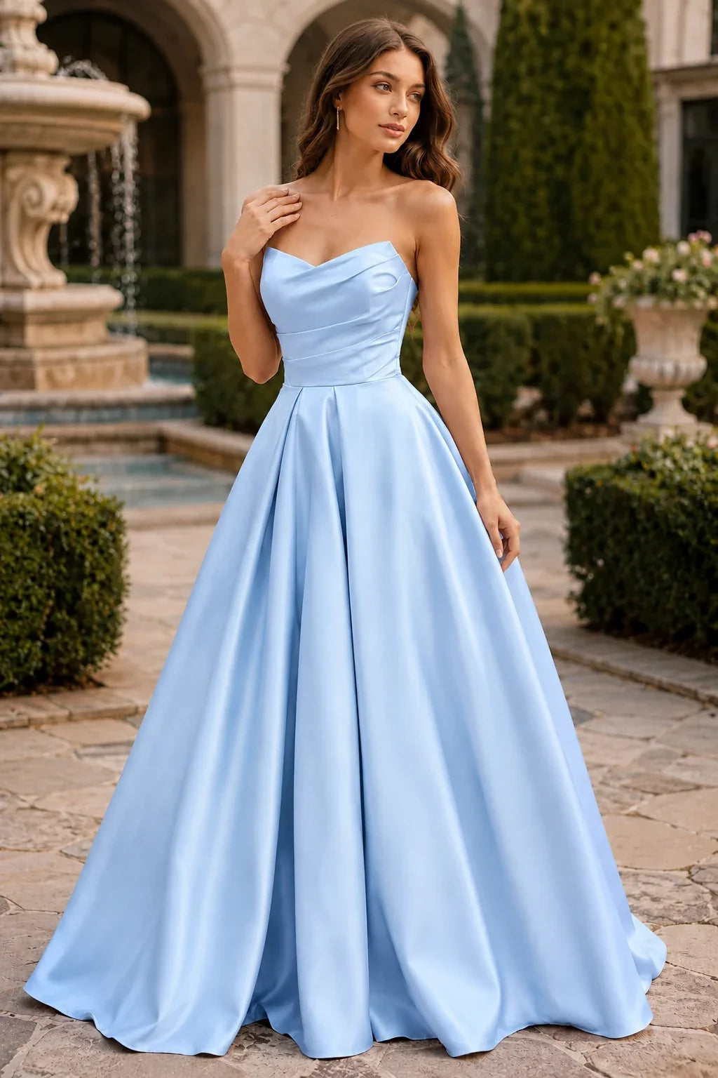 Rivelia Strapless Satin Ball Gown Prom Dress