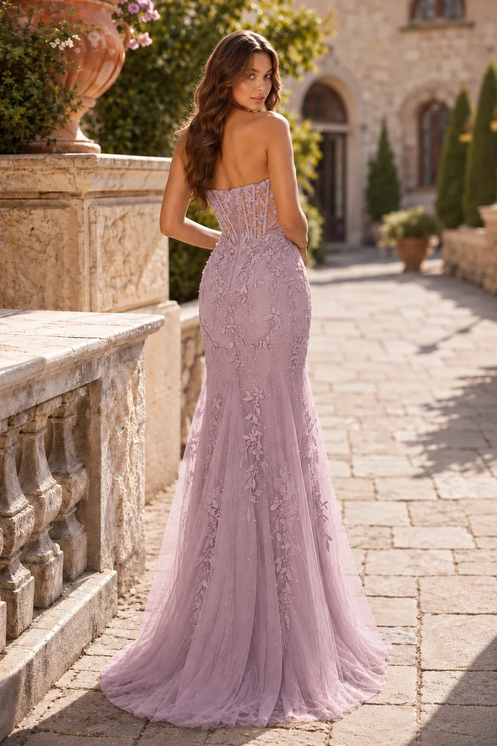Nerissa Strapless Beaded Lace Mermaid Prom Dress with Slit