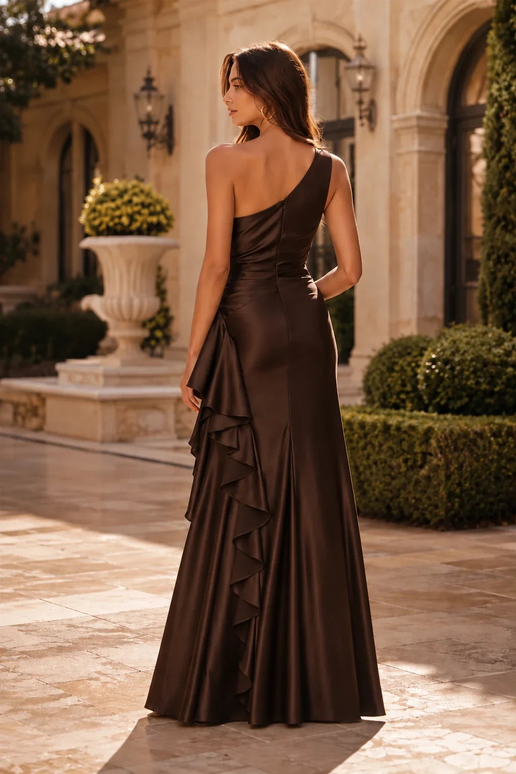 Tavira One-Shoulder Satin Mermaid Prom Dress with Ruffle Slit