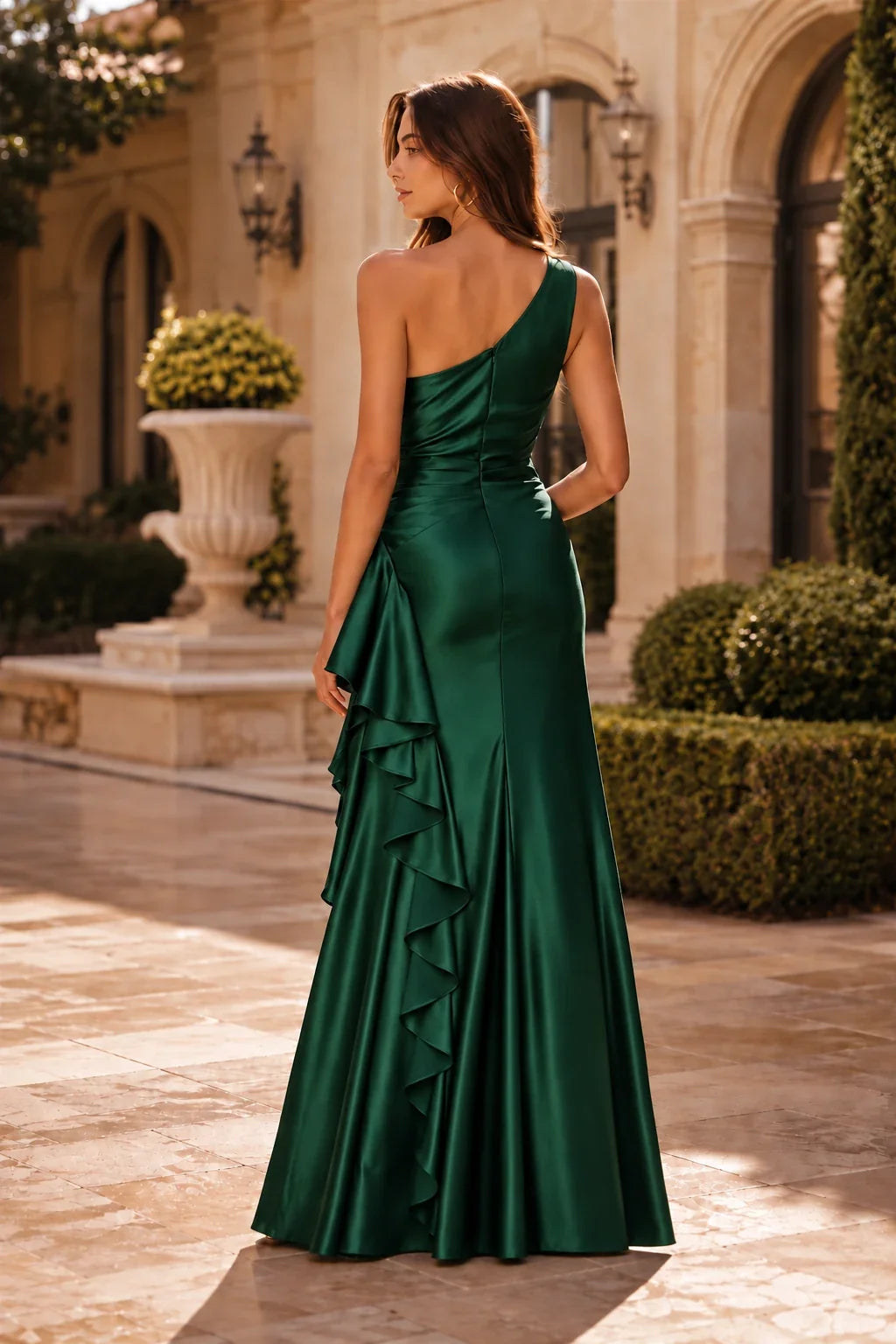 Tavira One-Shoulder Satin Mermaid Prom Dress with Ruffle Slit