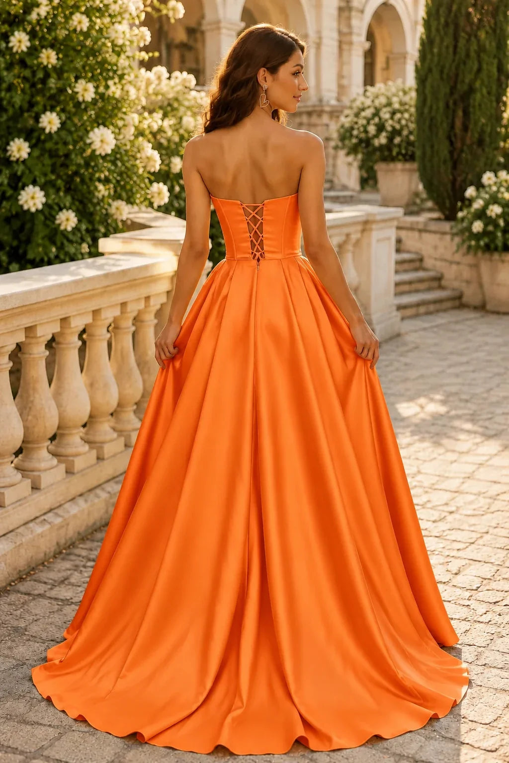 Wrenora Strapless Sweetheart Satin Ball Gown Prom Dress with Slit