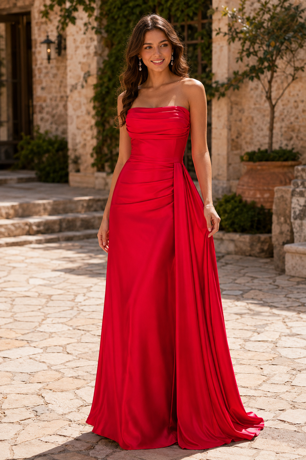 Liorenne Strapless Ruched Satin Mermaid Prom Dress