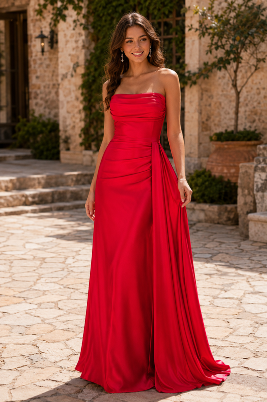 Liorenne Strapless Ruched Satin Mermaid Prom Dress