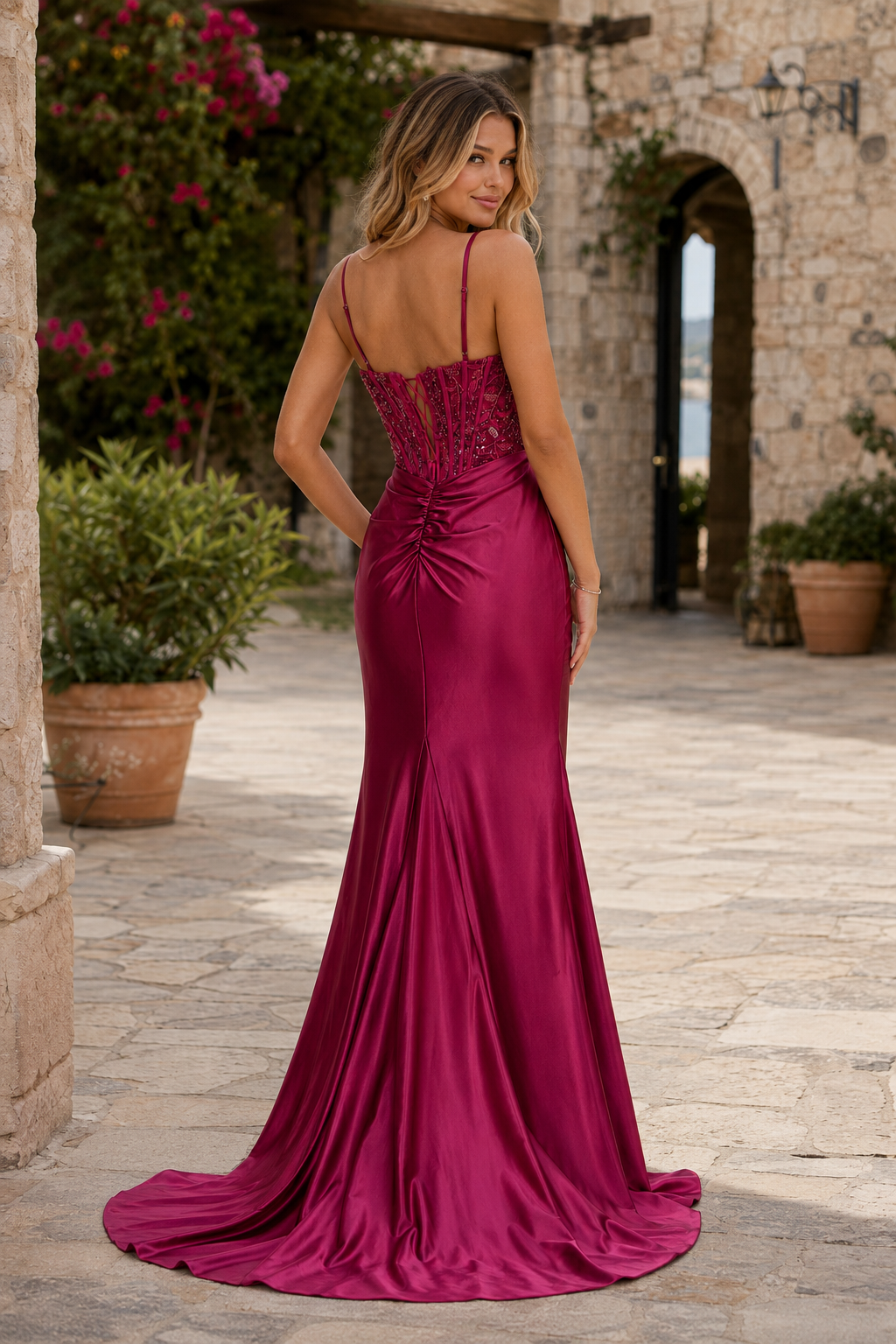 Bellora Beaded Corset Ruched Mermaid Prom Dress with Slit
