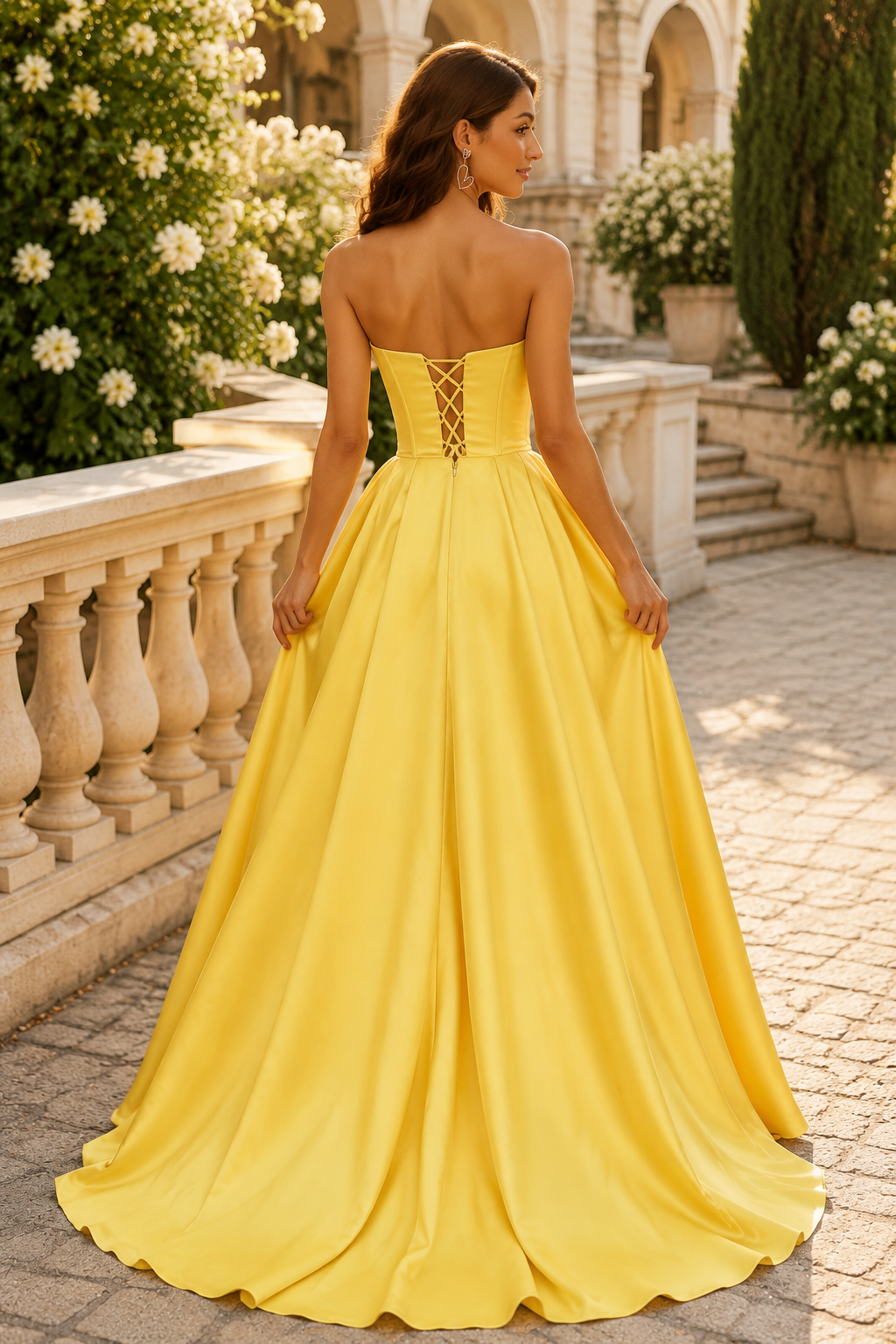 Wrenora Strapless Sweetheart Satin Ball Gown Prom Dress with Slit