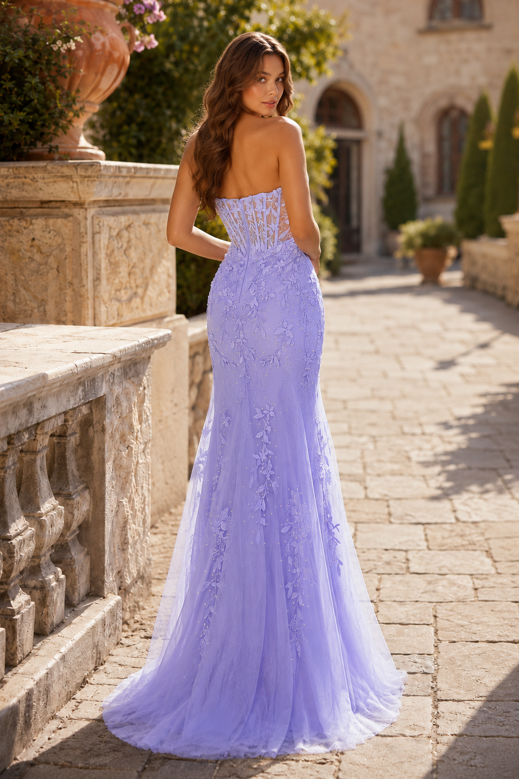 Nerissa Strapless Beaded Lace Mermaid Prom Dress with Slit