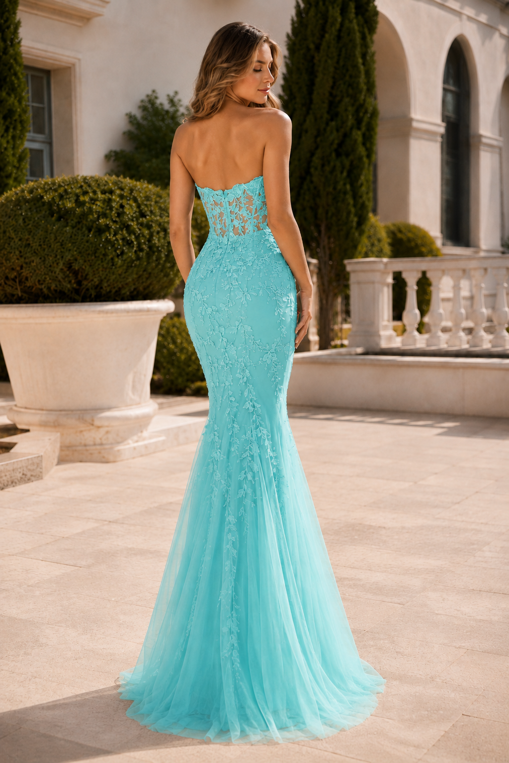 Estmira Mermaid Sweetheart Sweep Train Tulle Prom Dress