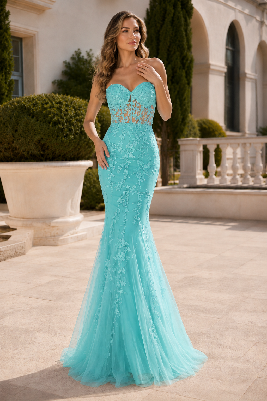 Estmira Mermaid Sweetheart Sweep Train Tulle Prom Dress