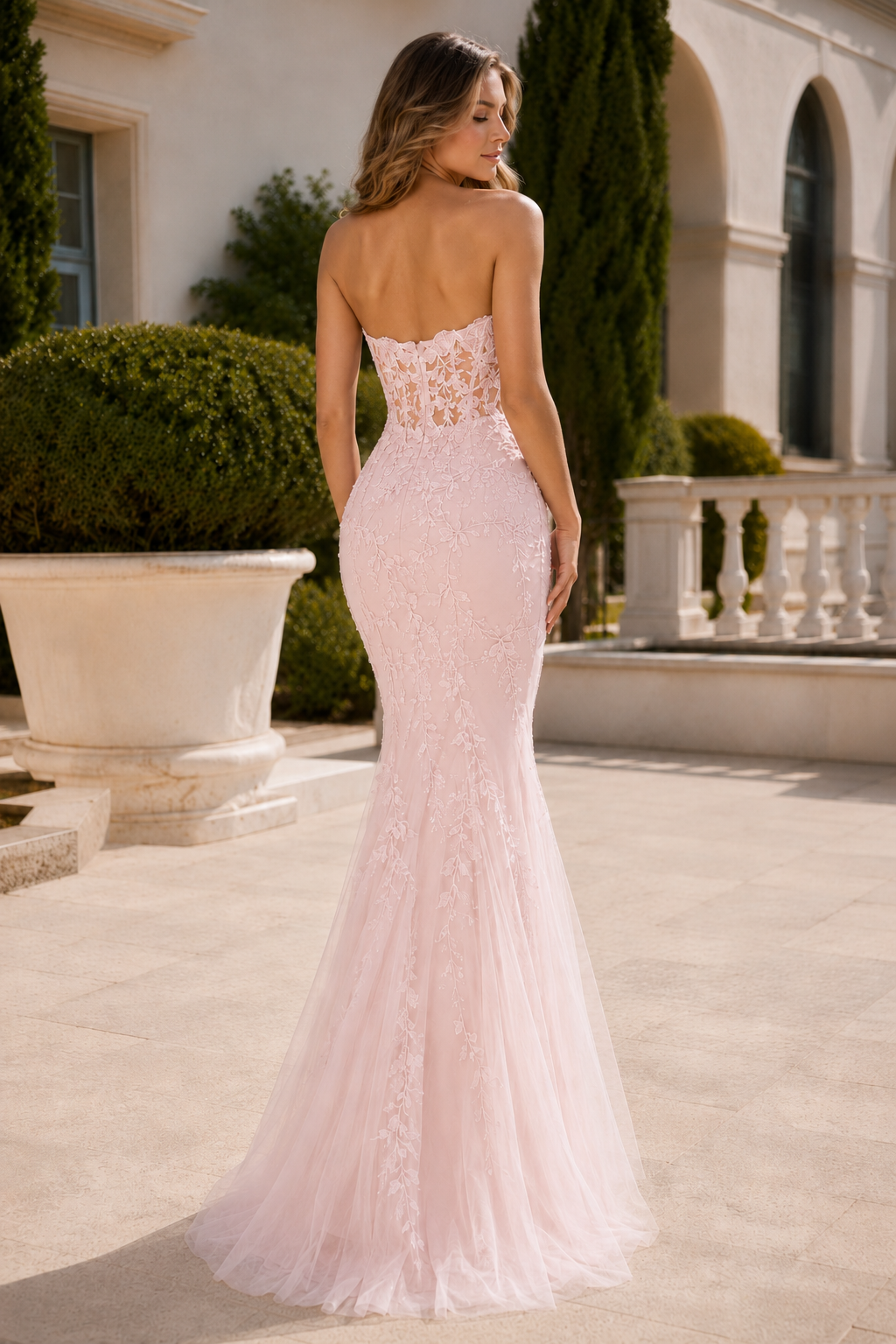 Estmira Mermaid Sweetheart Sweep Train Tulle Prom Dress