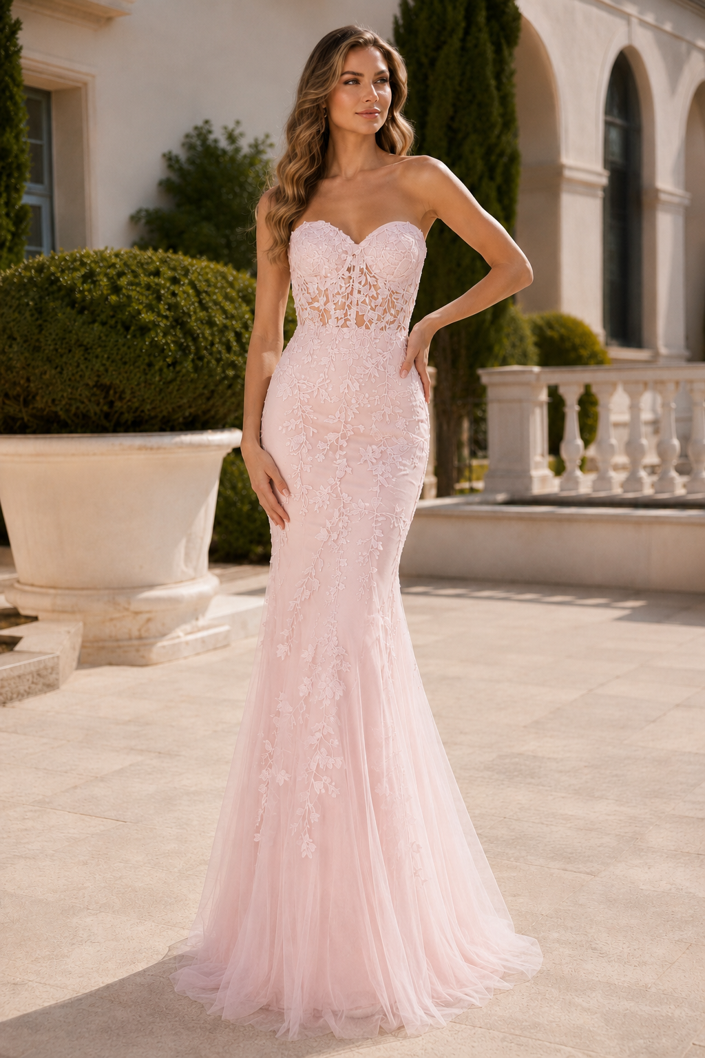 Estmira Mermaid Sweetheart Sweep Train Tulle Prom Dress