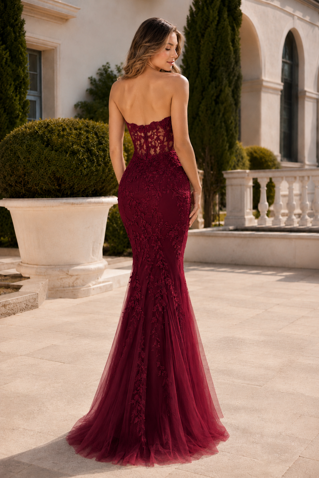 Estmira Mermaid Sweetheart Sweep Train Tulle Prom Dress
