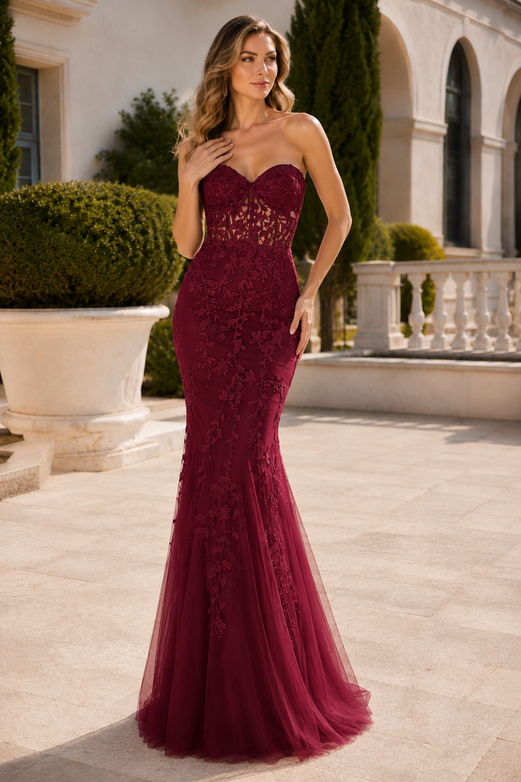 Estmira Mermaid Sweetheart Sweep Train Tulle Prom Dress