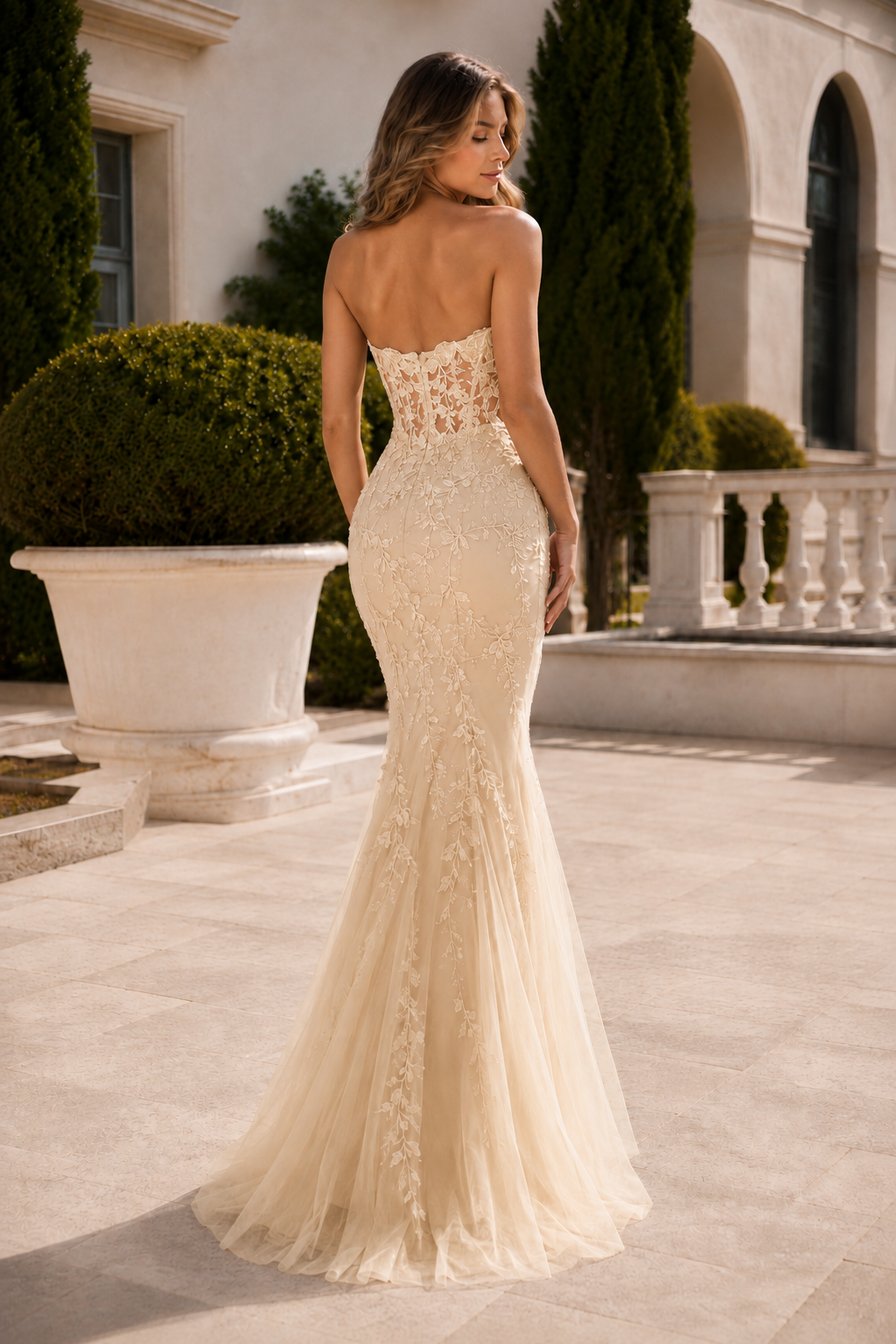 Estmira Mermaid Sweetheart Sweep Train Tulle Prom Dress