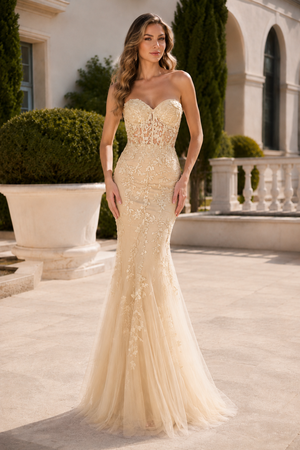 Estmira Mermaid Sweetheart Sweep Train Tulle Prom Dress