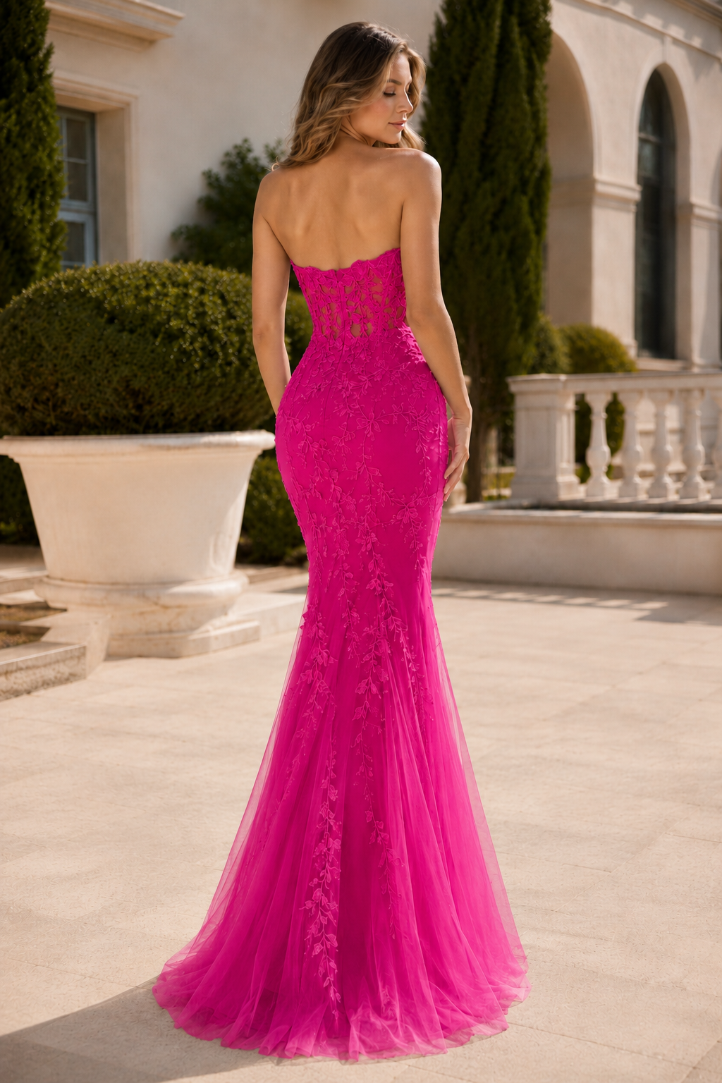 Estmira Mermaid Sweetheart Sweep Train Tulle Prom Dress