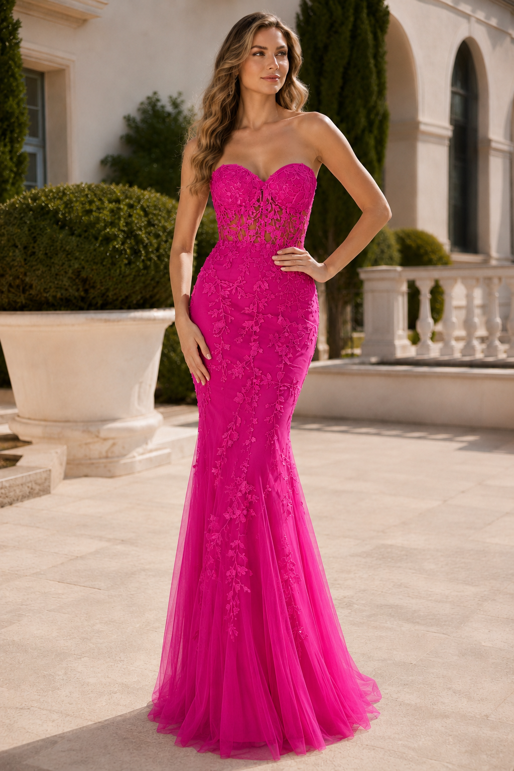 Estmira Mermaid Sweetheart Sweep Train Tulle Prom Dress