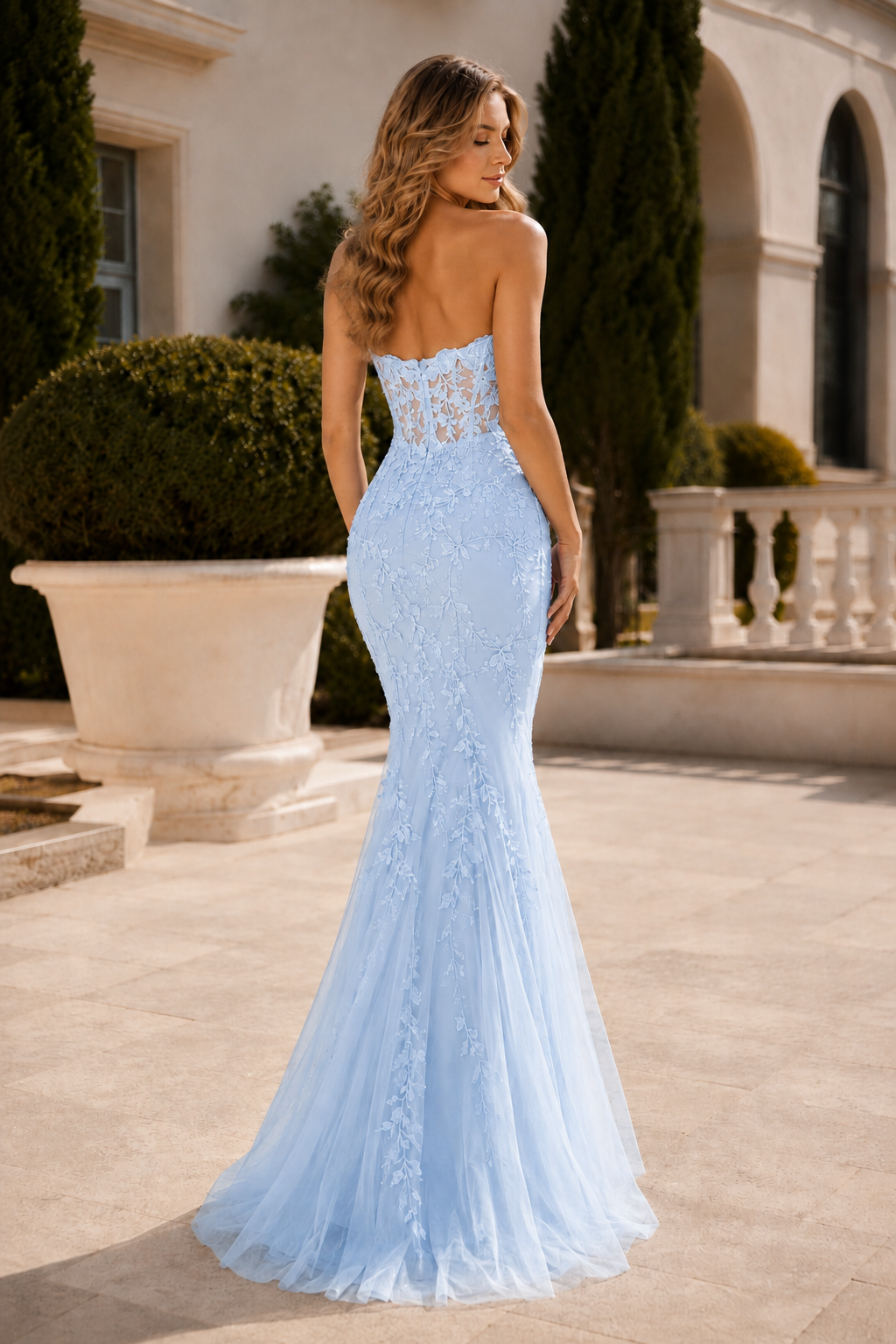 Estmira Mermaid Sweetheart Sweep Train Tulle Prom Dress