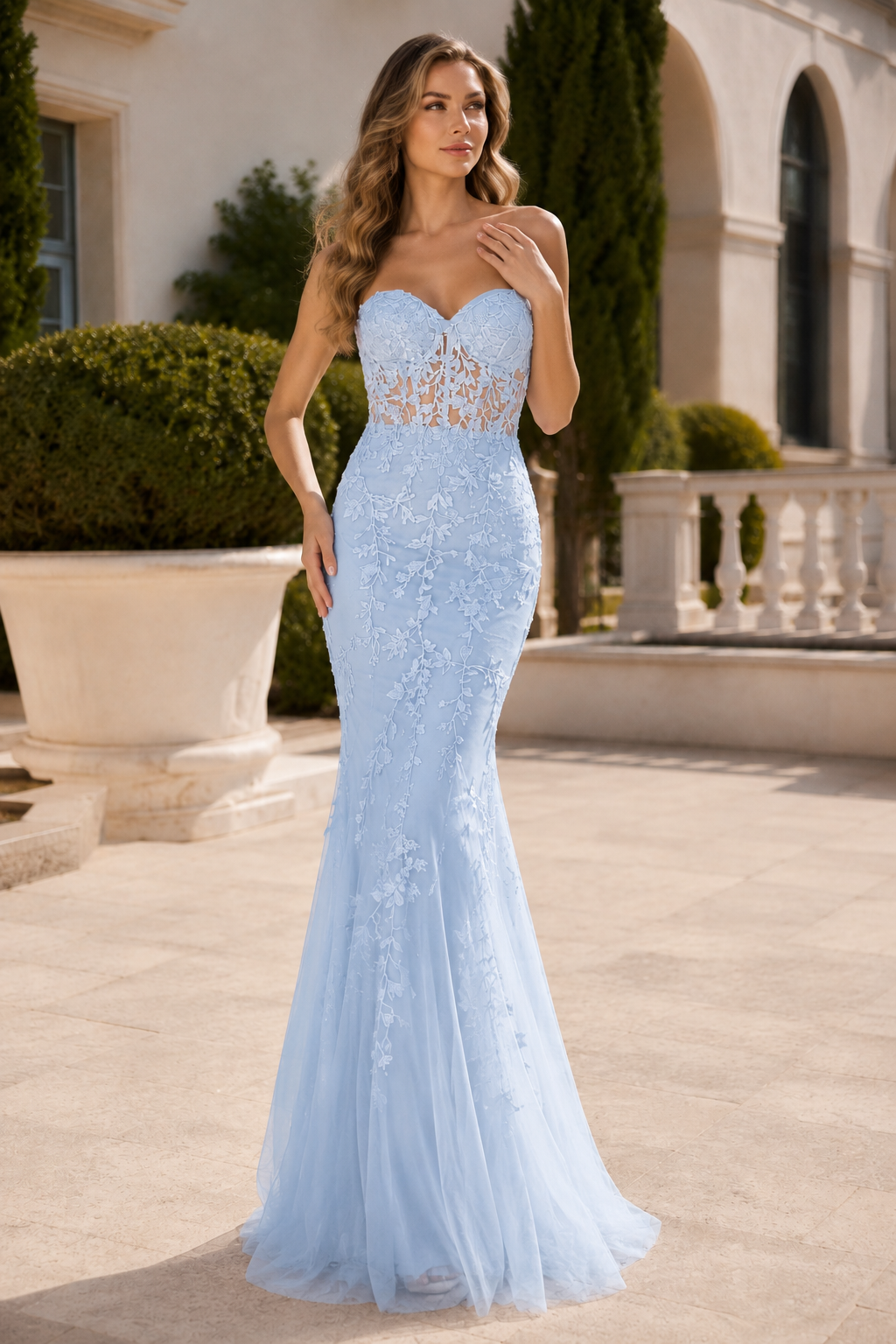 Estmira Mermaid Sweetheart Sweep Train Tulle Prom Dress