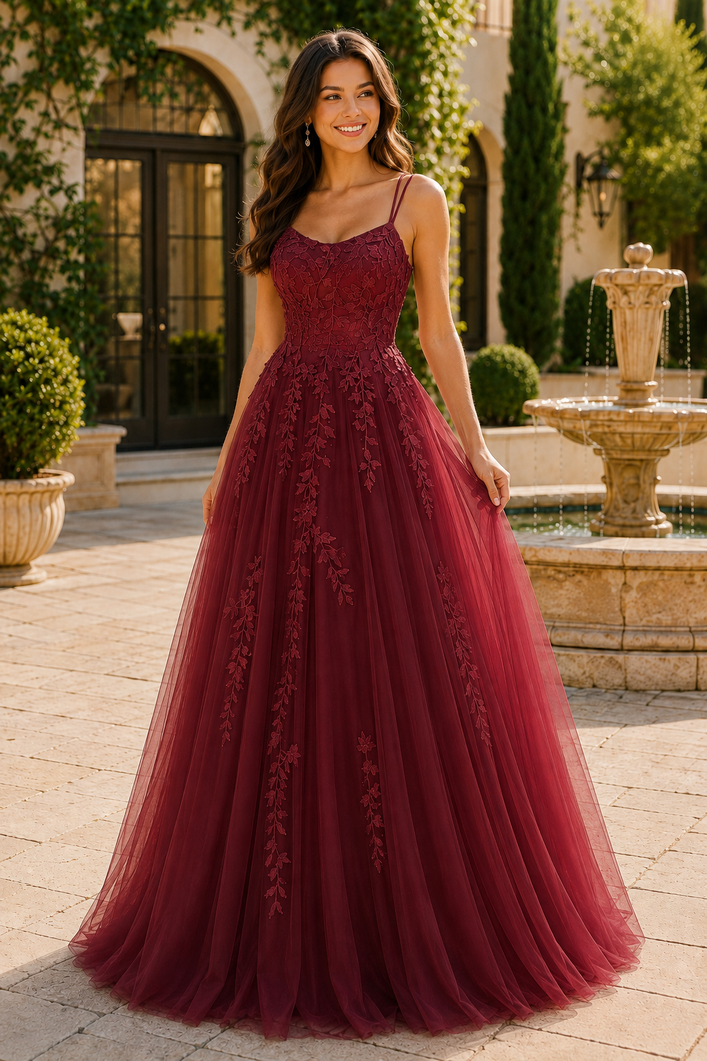 Elovina A Line Square Neckline Sleeveless Sweep Train Tulle Prom Dress- Style