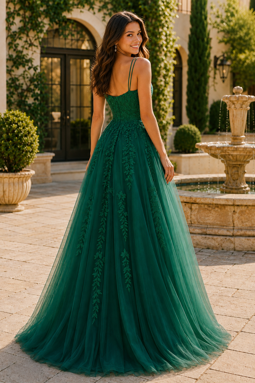Elovina A Line Square Neckline Sleeveless Sweep Train Tulle Prom Dress- Style