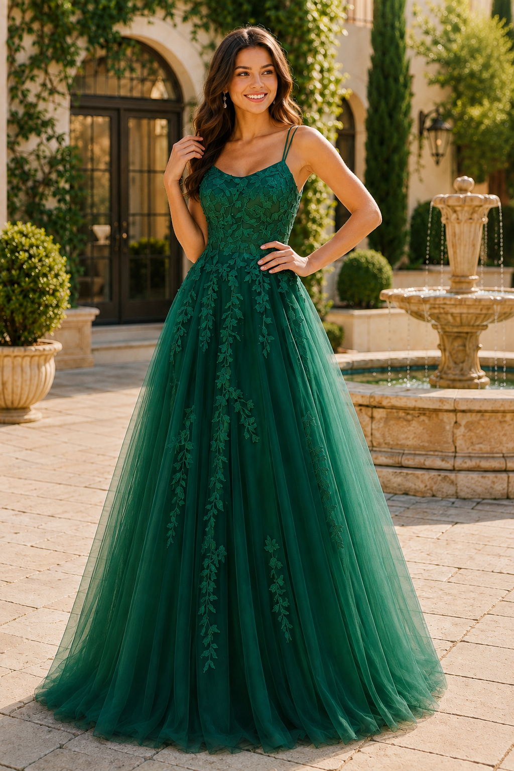 Elovina A Line Square Neckline Sleeveless Sweep Train Tulle Prom Dress- Style