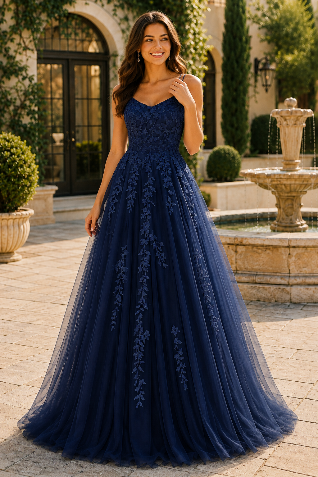 Elovina A Line Square Neckline Sleeveless Sweep Train Tulle Prom Dress- Style
