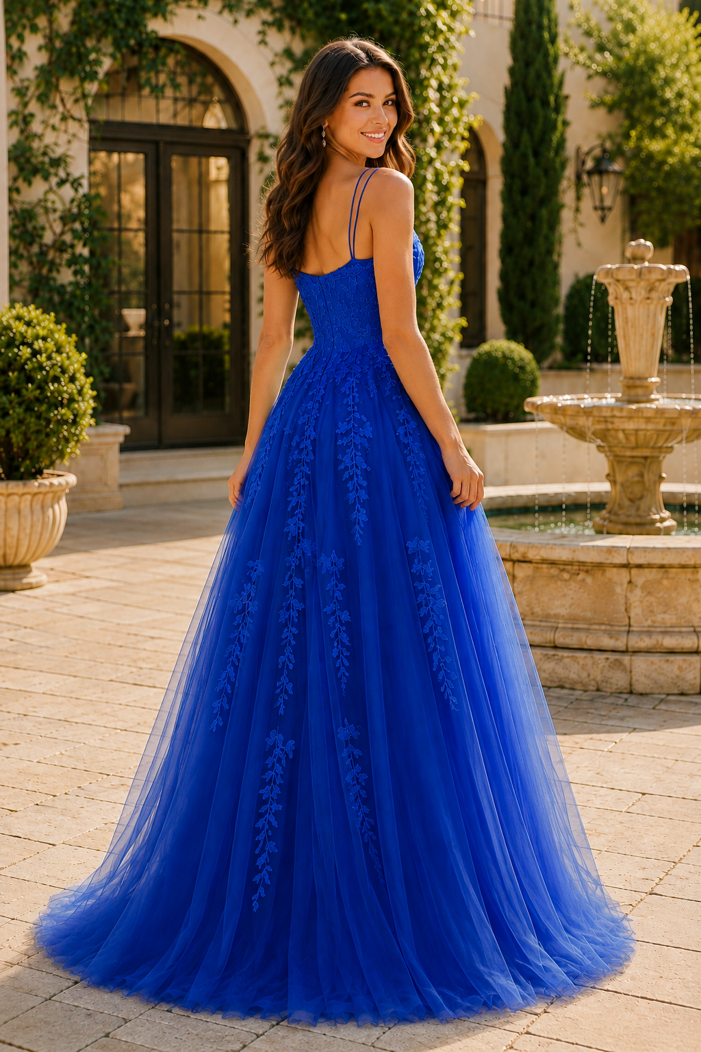 Elovina A Line Square Neckline Sleeveless Sweep Train Tulle Prom Dress- Style