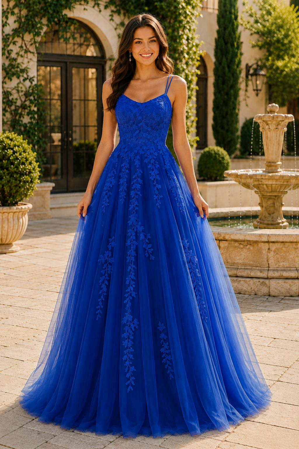 Elovina A Line Square Neckline Sleeveless Sweep Train Tulle Prom Dress- Style