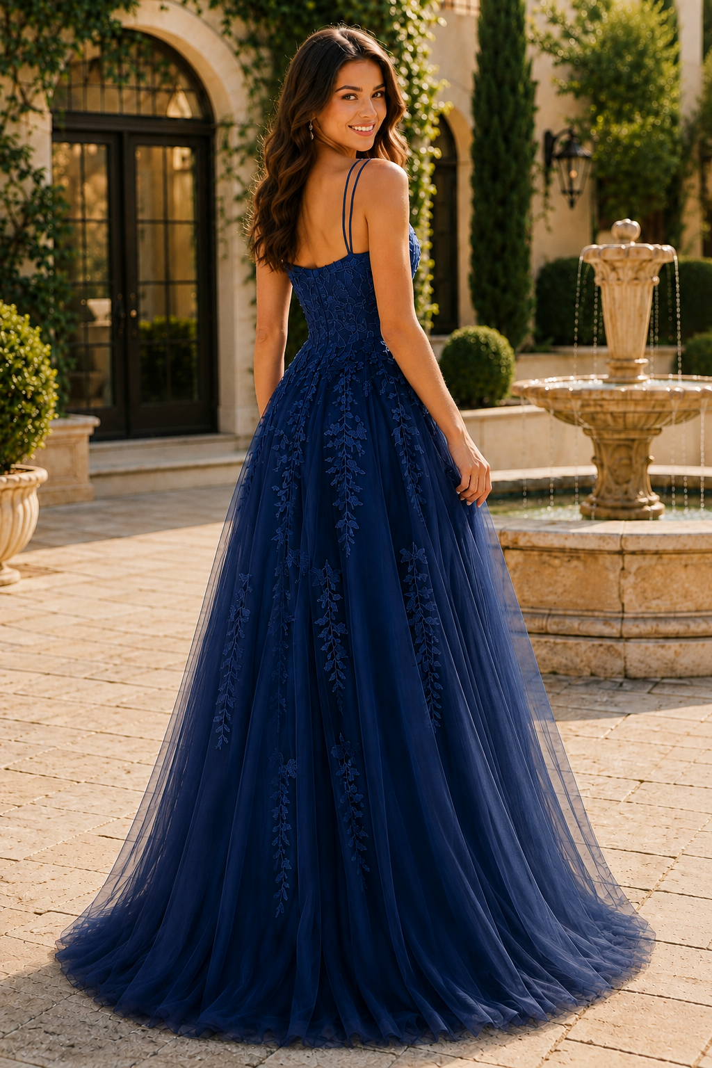 Elovina A Line Square Neckline Sleeveless Sweep Train Tulle Prom Dress- Style