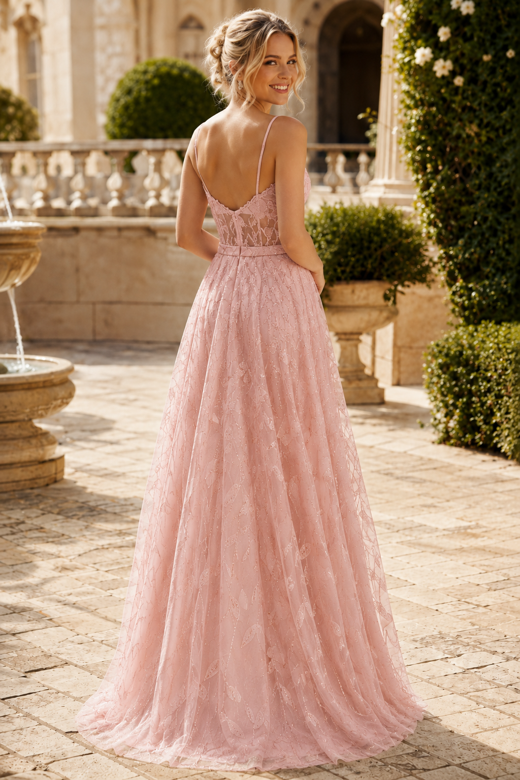 Arisette A Line V Neck Floor Length Tulle Prom Dress- Style