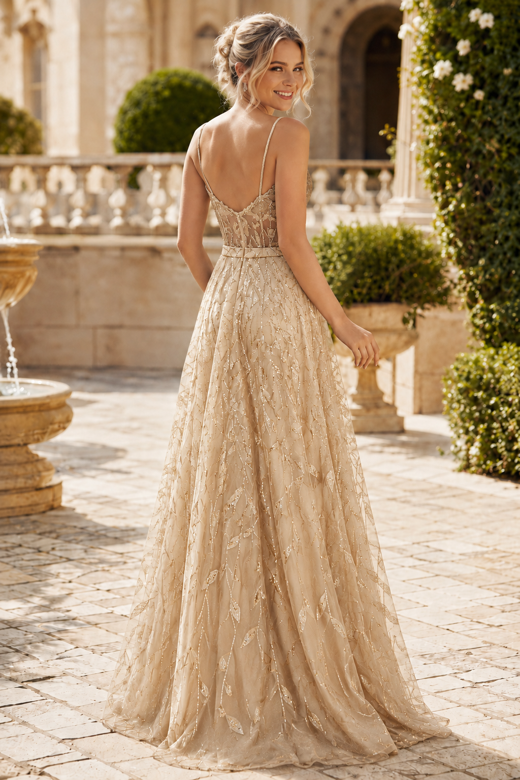 Arisette A Line V Neck Floor Length Tulle Prom Dress- Style