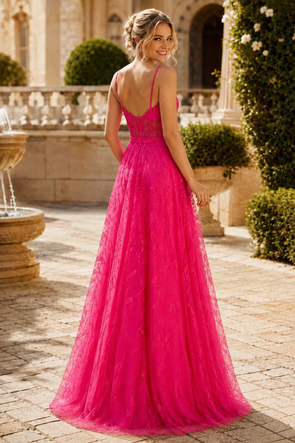 Arisette A Line V Neck Floor Length Tulle Prom Dress- Style