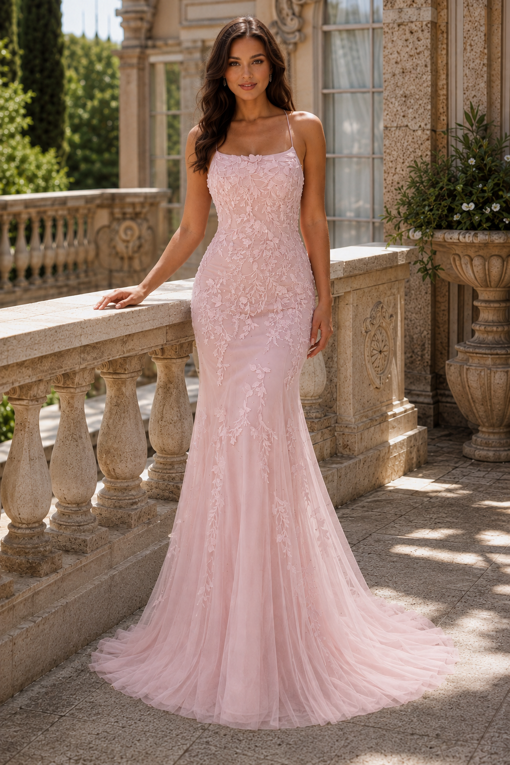 Estlora Mermaid Square Neckline Sweep Train Tulle Prom Dress