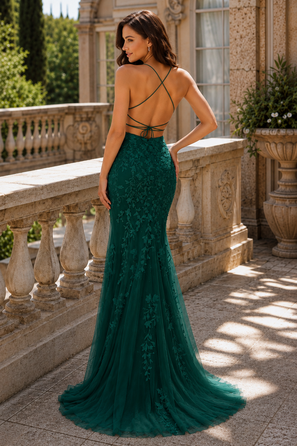 Estlora Mermaid Square Neckline Sweep Train Tulle Prom Dress