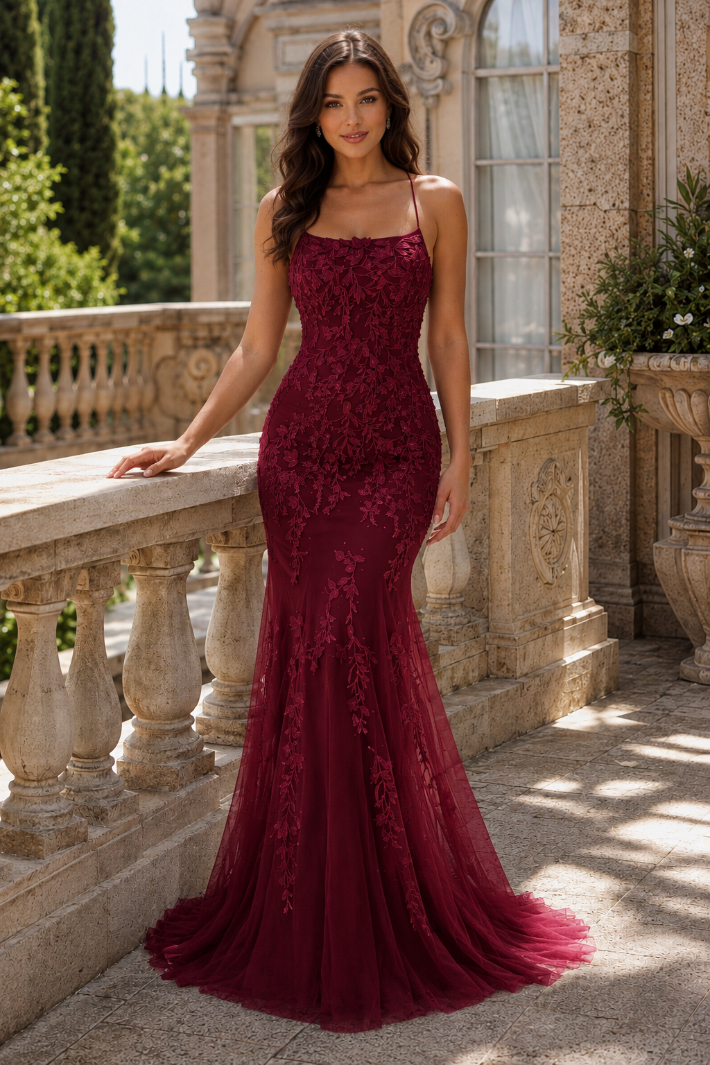 Estlora Mermaid Square Neckline Sweep Train Tulle Prom Dress