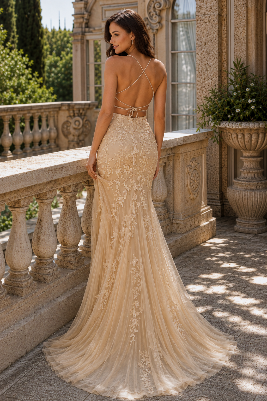 Estlora Mermaid Square Neckline Sweep Train Tulle Prom Dress