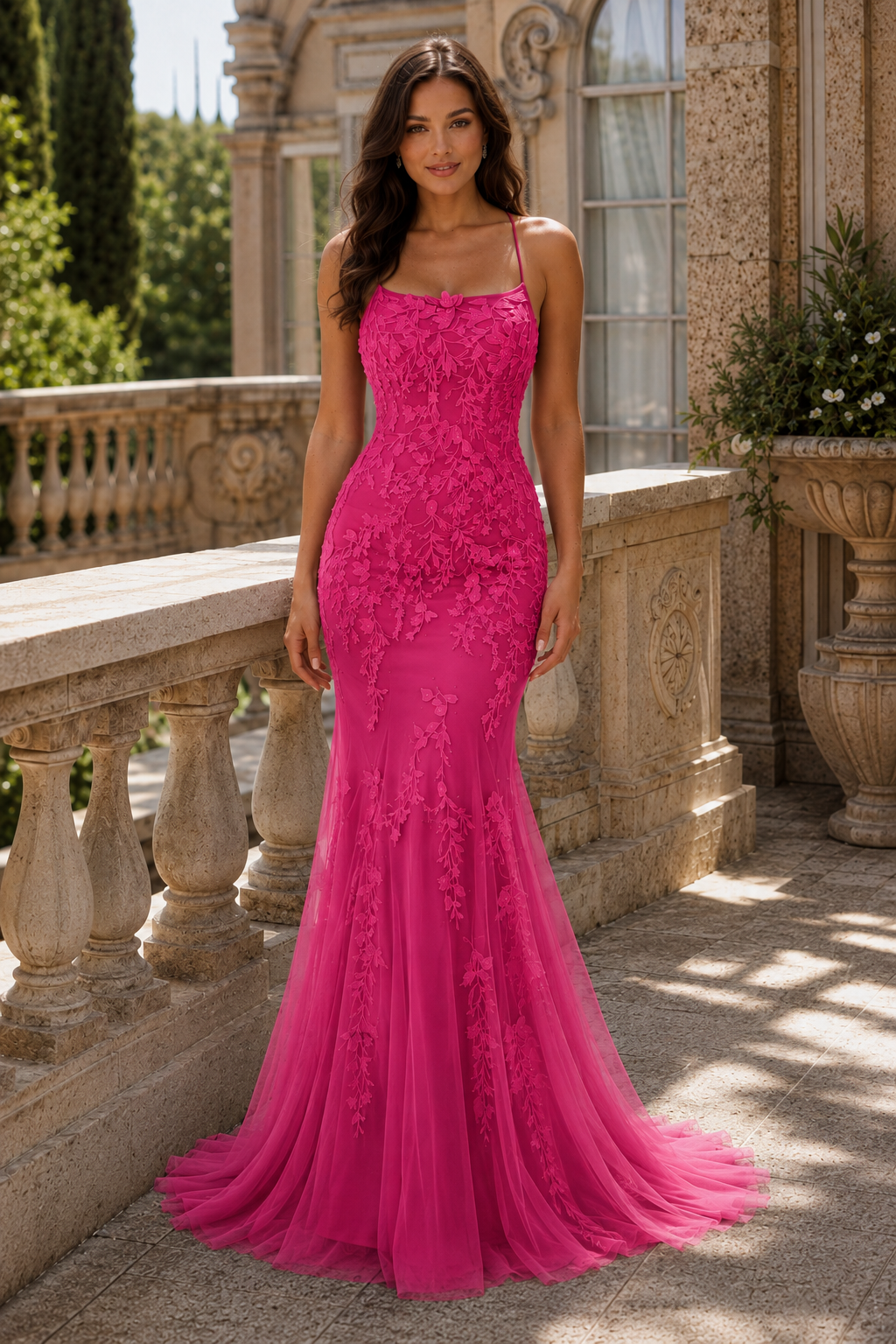 Estlora Mermaid Square Neckline Sweep Train Tulle Prom Dress