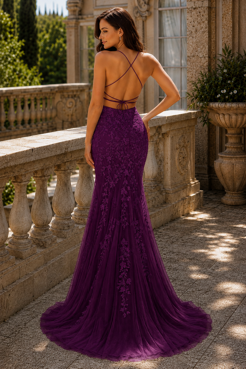 Estlora Mermaid Square Neckline Sweep Train Tulle Prom Dress