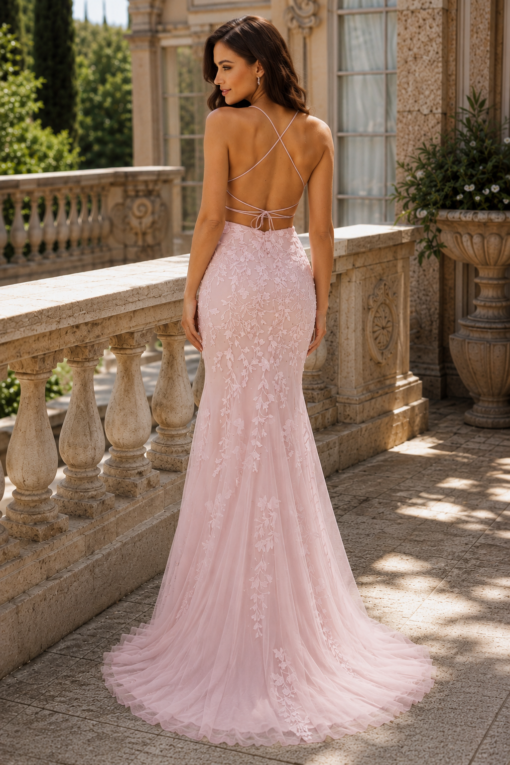 Estlora Mermaid Square Neckline Sweep Train Tulle Prom Dress