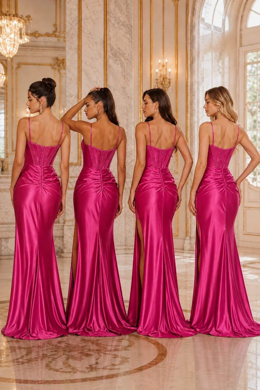 Elodelle Mermaid V Neck Sweep Train Satin Satin Prom Dress