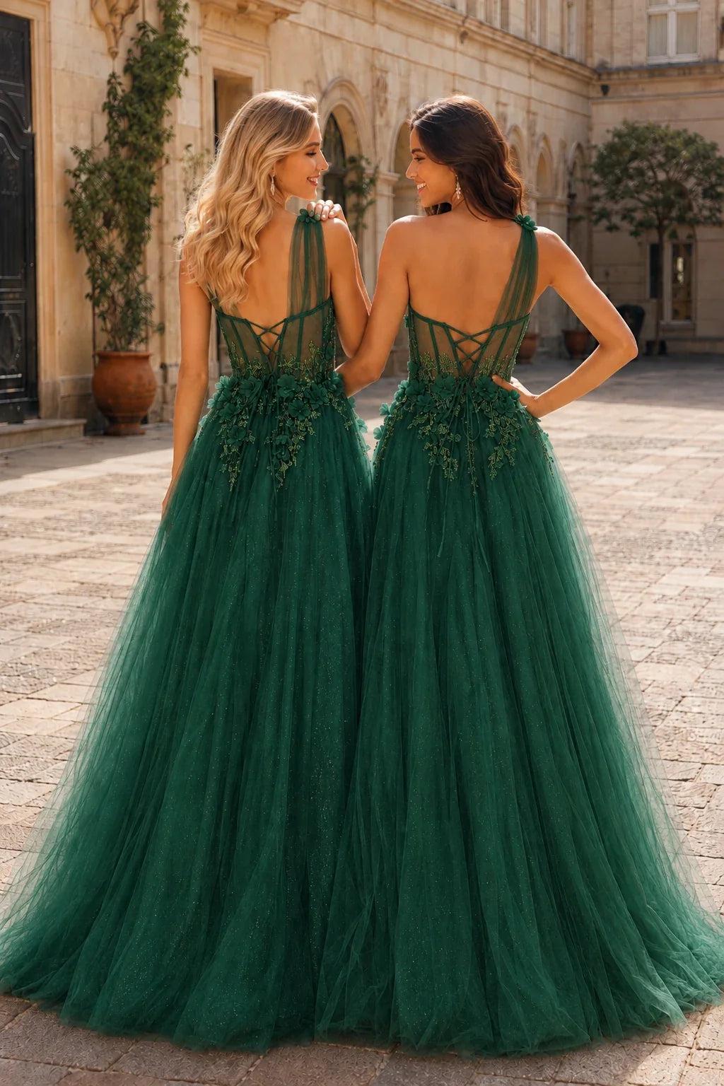 Estlisse A Line One Shoulder Sleeveless Sweep Train Tulle Prom Dress