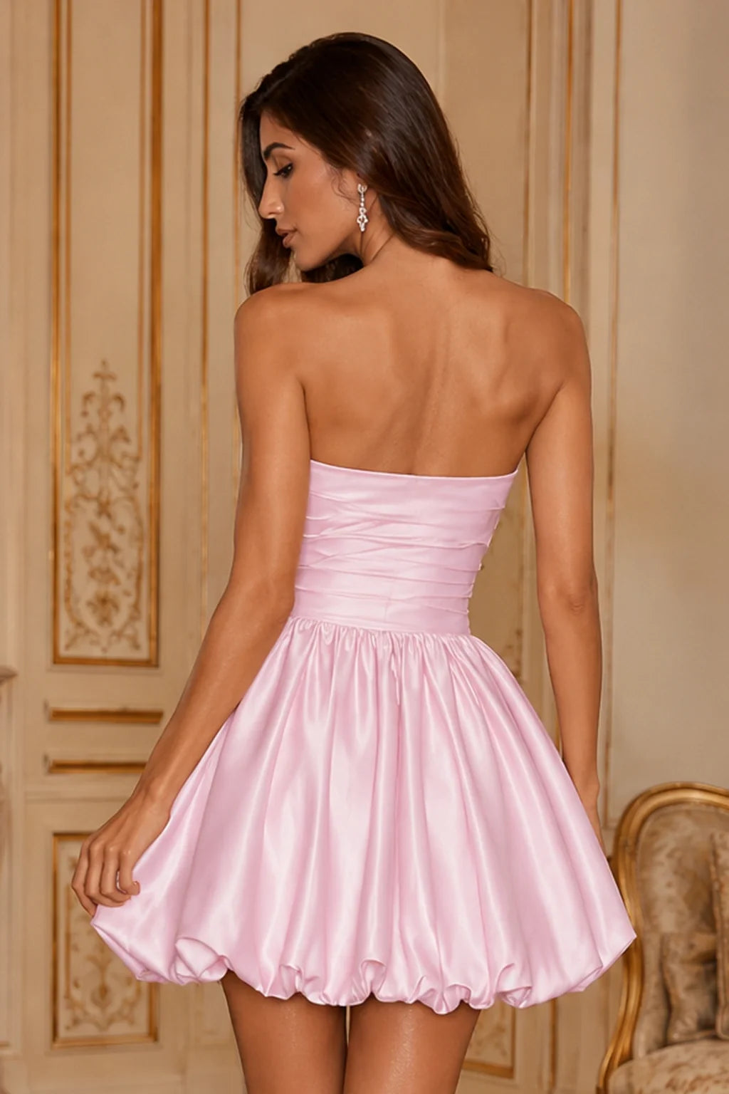 Greer Blush Pink Strapless Bubble-Hem Mini Homecoming Dress