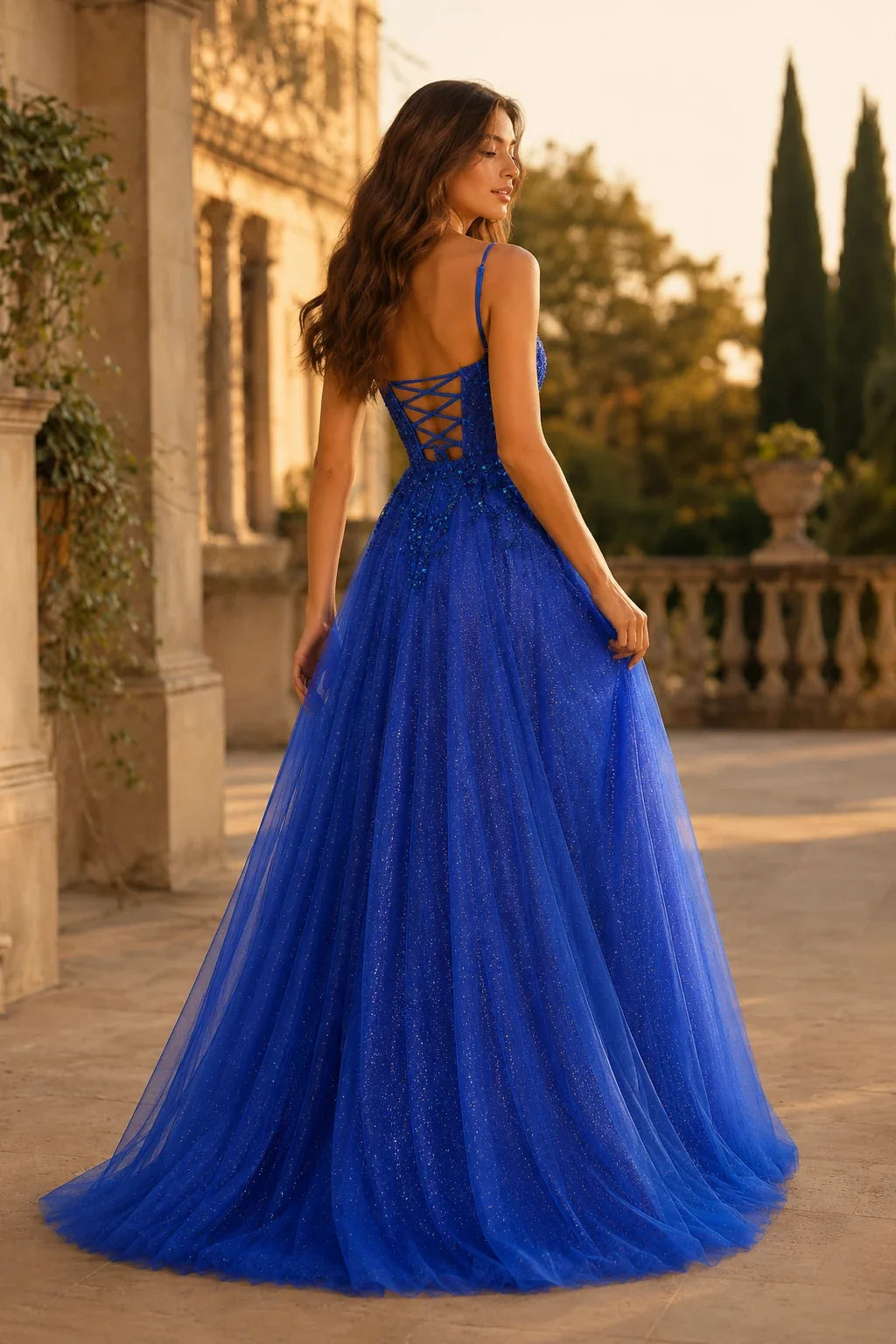 Jormara Spaghetti-Strap A-Line with Slit Prom Dress