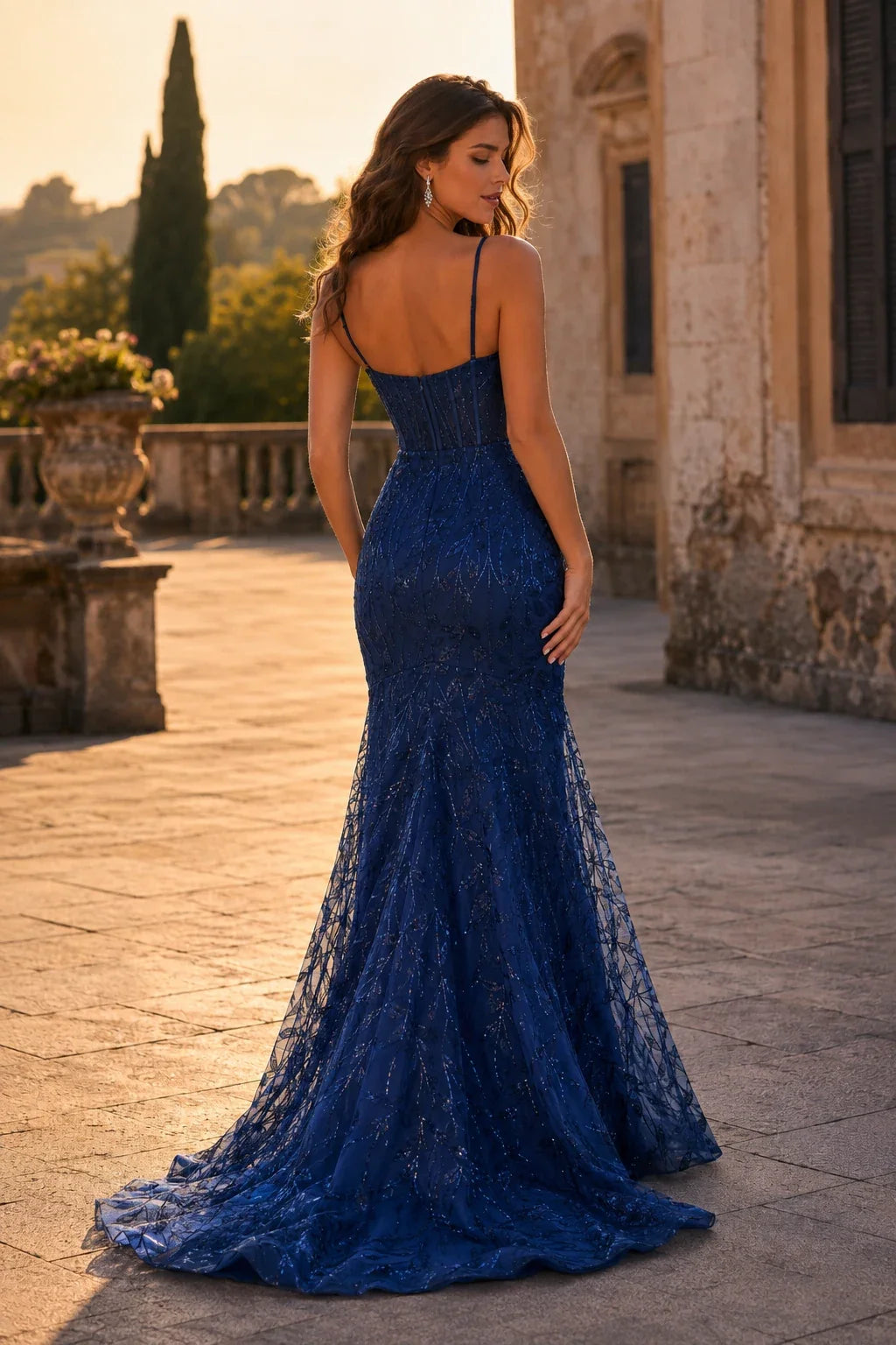 Jorsera Spaghetti-Strap Embroidered Mermaid Prom Dress