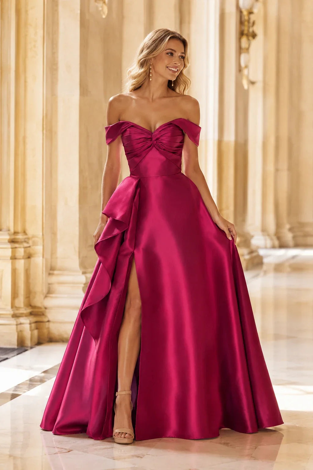 Jorvara Off-the-Shoulder Sweetheart Gown with Slit Prom Dress