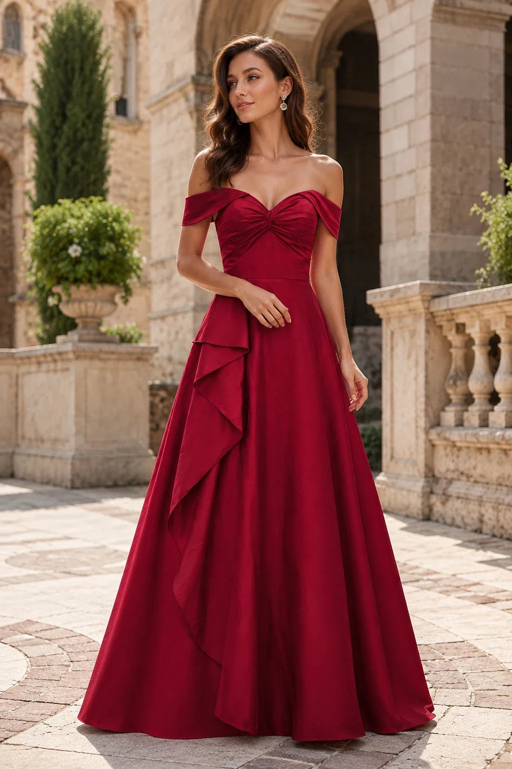 Jorselle Off-the-Shoulder Draped Ball Gown Prom Dress