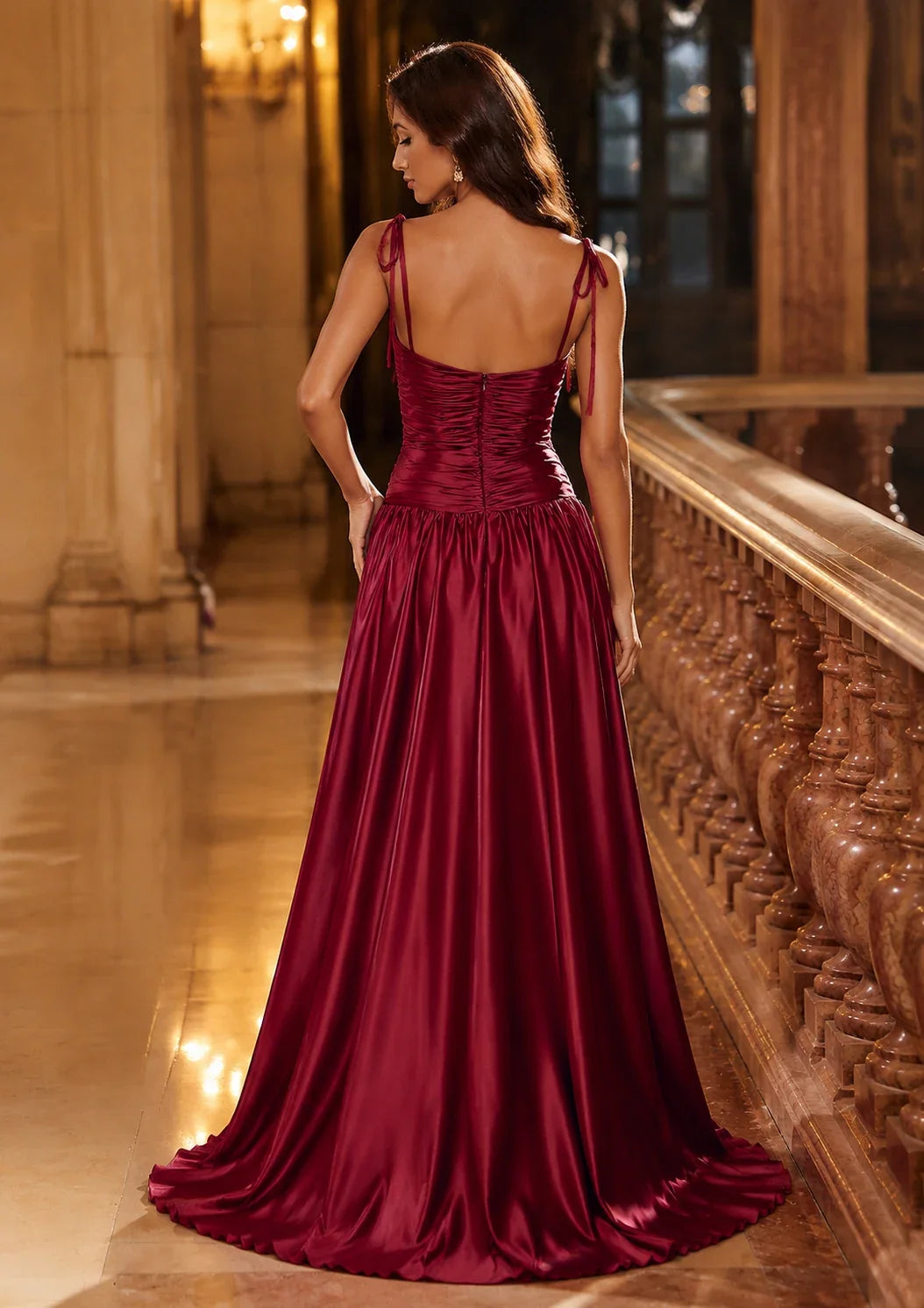 Helvara Spaghetti-Strap Gown with Slit Prom Dress